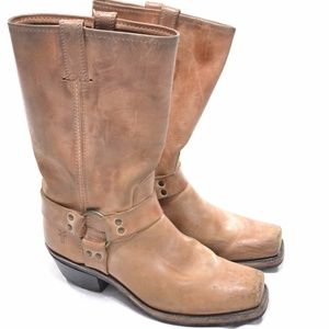 Frye tan distress leather motorcycle harness boot